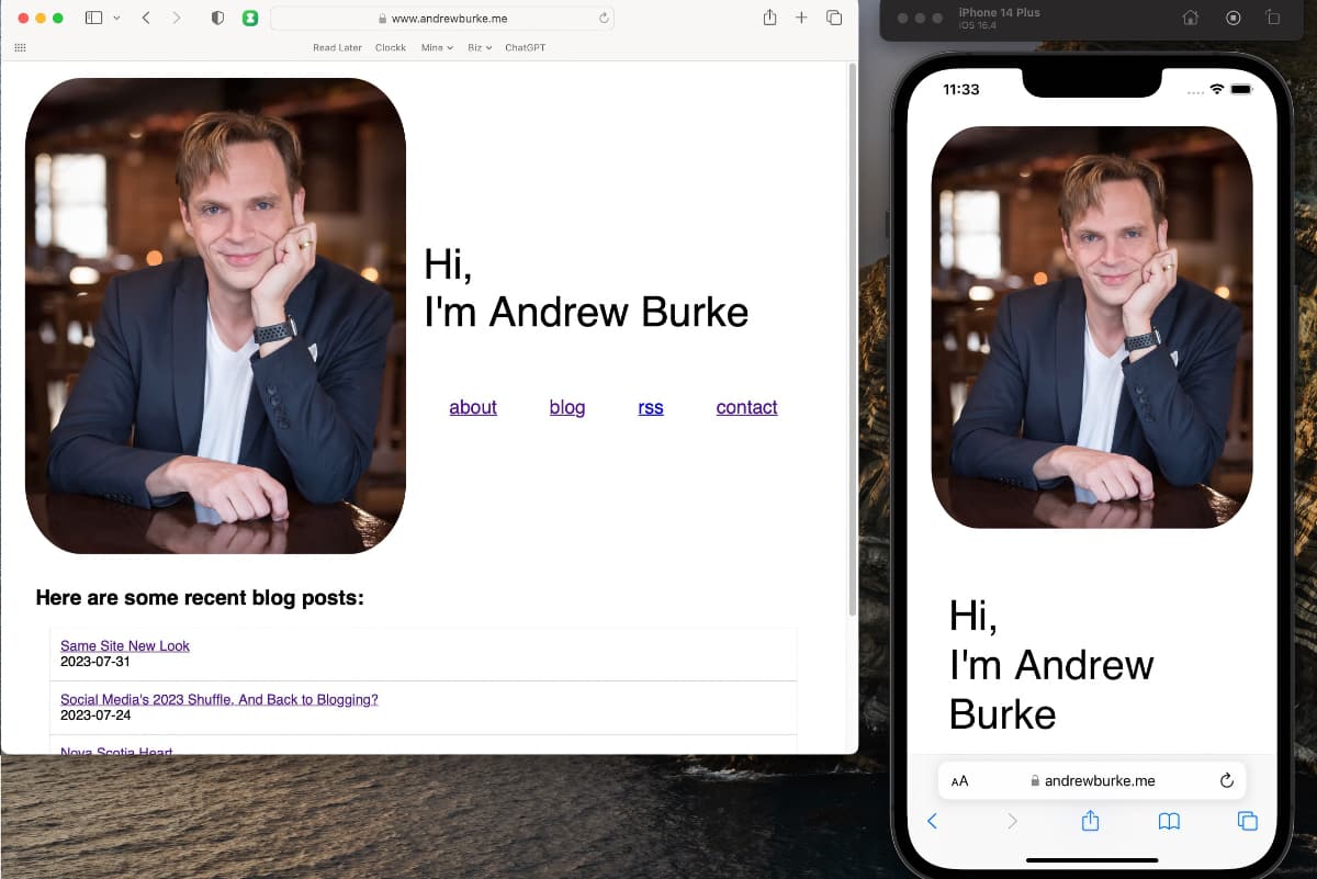web and mobile versions of the new andrewburke.me site